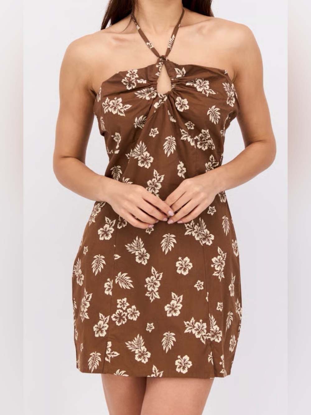 Daisy Street Brown Floral Halter Mini Dress